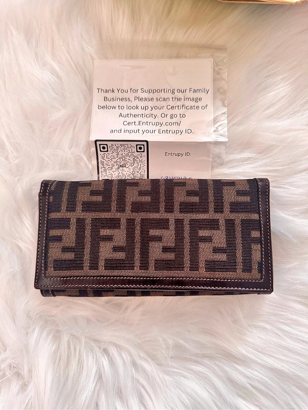 Fendi Zucca Canvas Continental Long Wallet in Brown & Black
